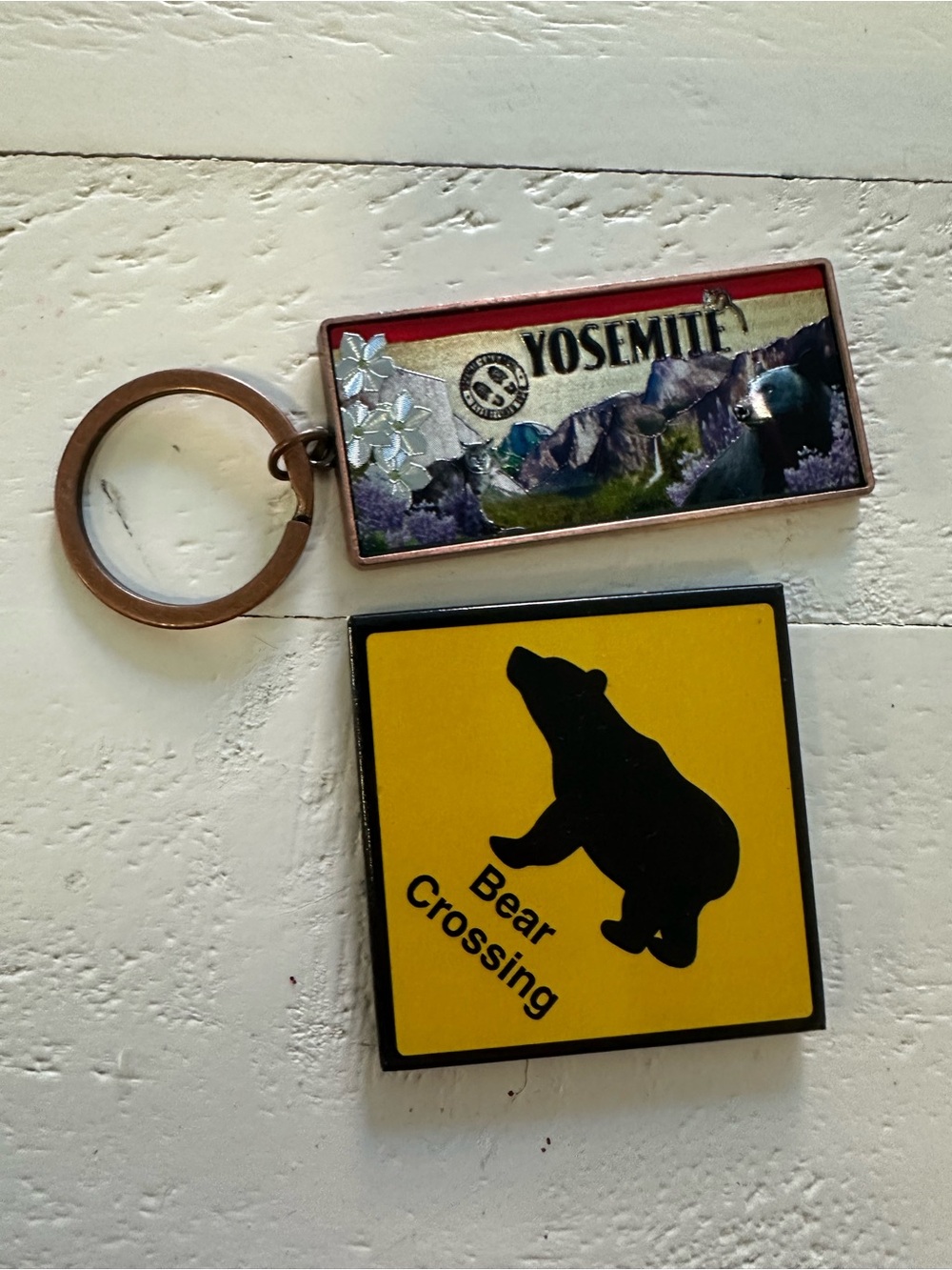 Yosemite Rectangle Keychain with Bear Crossing Magnet - Yellow & Black